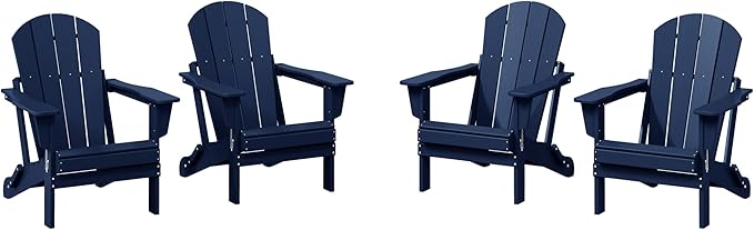 WestinTrends Malibu 4-Piece Set Outdoor Folding Poly Adirondack Chair, Navy Blue