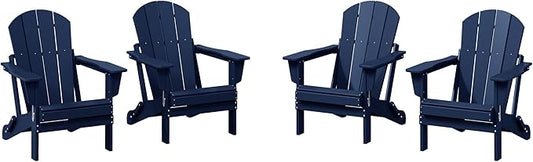 WestinTrends Malibu 4-Piece Set Outdoor Folding Poly Adirondack Chair, Navy Blue