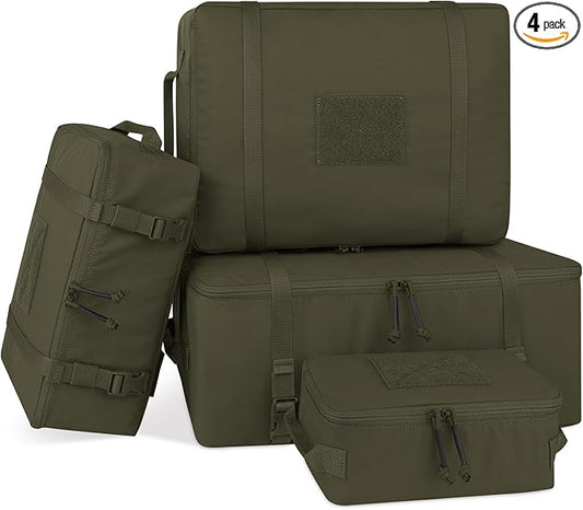 PETAC GEAR 4 PCS Tactical Modular Packing Cubes with Waterproof Material, Large Capacity Storage Bag, Easy Clean Outdoor Travel Organize Storage Pouches Bags (RG)