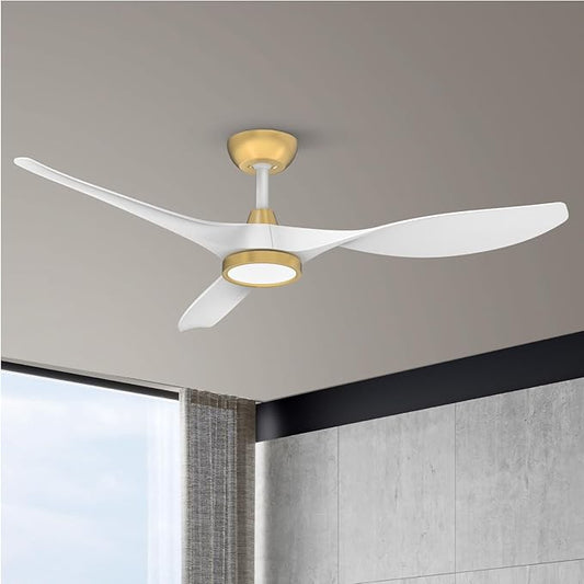 Roomratv Ceiling Fans with Lights,Large Airflow 52inch Modern Ceiling Fan with Quite Reversible DC Motor 3 Color Temperature LED Light (White Gold)