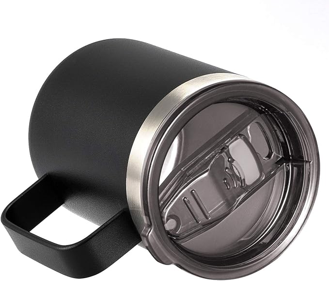 ALOUFEA 12oz Stainless Steel Insulated Coffee Mug with Handle, Double Wall Vacuum Travel Mug, Tumbler Cup with Sliding Lid, Black