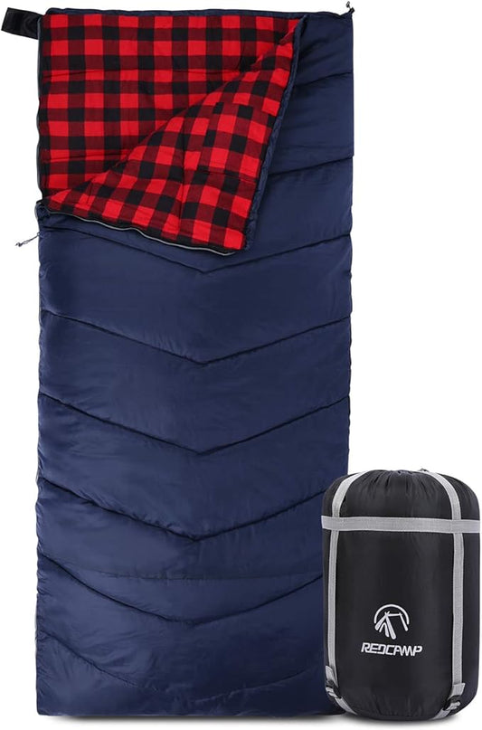 REDCAMP Cotton Flannel Sleeping Bag for Camping Backpacking, Adults Cold Weather Envelope Sleeping Bags with 2/3/4/6lbs Filling
