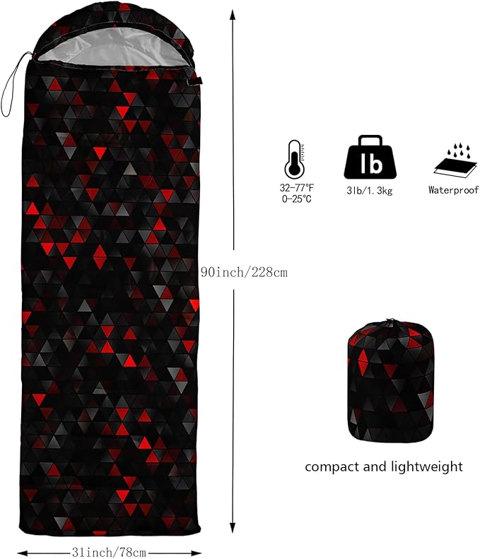 Sleeping Bags for Adults and Kids，3D Printing Camping Sleeping Bag for Girls Boys Lightweight Waterproof Cold/Warm 3-Season，Outdoor Travel with Compression Bags