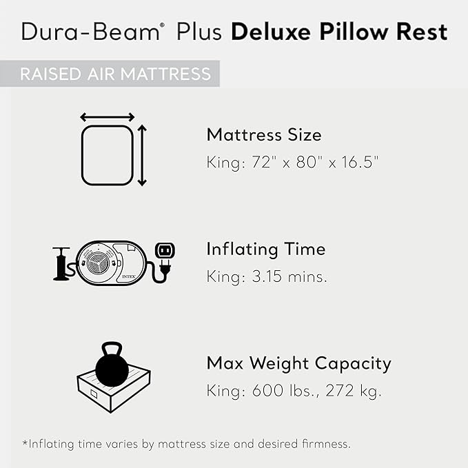 Intex King Air Mattress, Dura-Beam Plus 16.5" Inflatable Bed with Built-in Pump