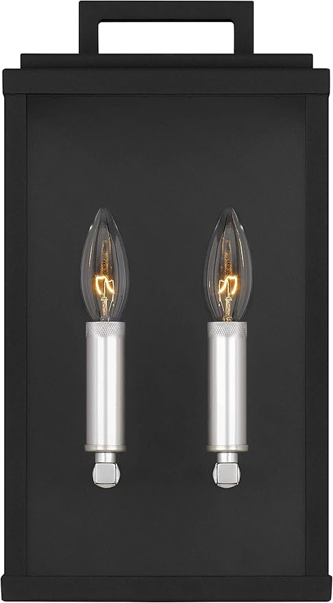 Eva Outdoor Wall 2-Lights Exterior Wall Lantern Fixtures with Clear Glass Shade, Matte Black Wall Sconce, Weather Resistant for for Entryway, Doorway, Corridor, Balcony and Porch