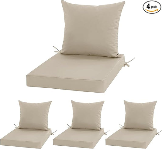 Outdoor Chair Cushions, Waterproof Outdoor Cushions for Patio Furniture w/Fade-Resistant, Removable & Machine-Washable Covers, 19x19 Inch, Ideal for Seat in Gardens/Porch – Set of 4, Cream