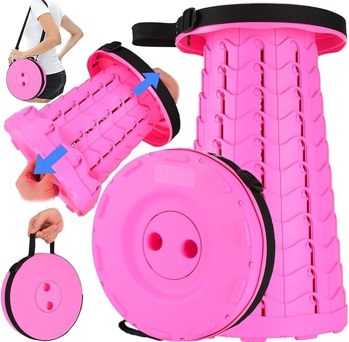 Fishboy Upgraded Collapsible Stool, 400lbs Max Weight, Lightweight But Sturdy, Portable Retractable Folding Telescoping Foldable Camping Stool for Adults Outdoor Fishing Hiking Gardening Travel BBQ