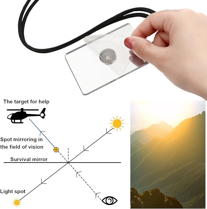 Ferraycle 5 Pieces Signal Mirror Survival Reflective Mirror with Lanyard Compass Whistle Outdoor Emergency Rescue Reflective Signal Star Flash Tool for Hiking Camping Backpacking Emergency Situations
