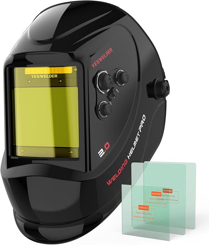 YESWELDER Large View Auto Darkening Welding Helmet, Blue Light Blocking, 1/1/1/1 True Color Solar Powered Welder Hood Mask with 4 Arc Sensors, Wide Shade 3/5-9/9-13 for TIG MIG ARC Cut and Grind