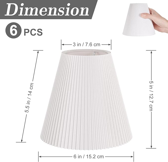6Pcs Chandelier Lamp Shades, Pleated White Empire Scalloped Fabric Mini Clip-on Bulb Lamp Shade Set of 6 3×6×5 in Small Replacement Lampshade