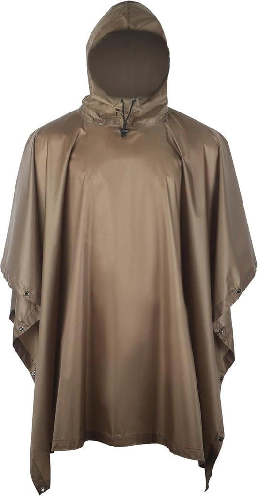 GRVCN Military Rain Poncho, Camouflage Raincoat Outdoor Waterproof Lightweight