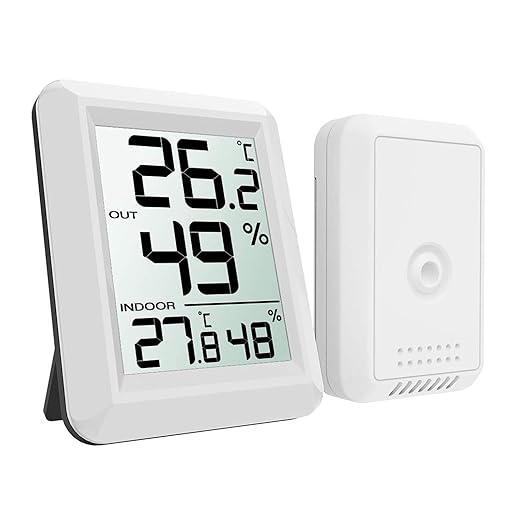Digital Indoor Outdoor Thermometer Hygrometer Wireless Weather Station, Temperature Humidity Monitor with 328ft Range Remote Sensor, ℃/℉ Switch for Home, School, Office, Bedroom, Baby Room (Type A)