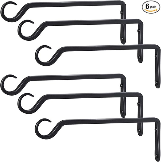 12" Plant Hangers 6-Pack - Heavy Duty Rust-Resistant Steel Hooks for Bird Feeders, Indoor/Outdoor Plants & Wall Decor, Black