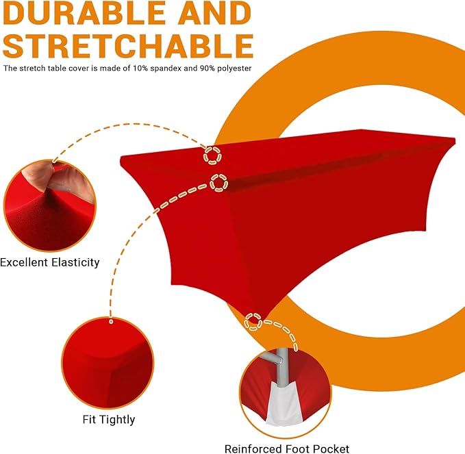 Eurmax USA Rectangular Fitted Spandex Table Covers 8ft Tablecloth Wedding Event Patio Table Decorations Stretch Table Cover for 8ft Folding Table (Red,2 Pack)