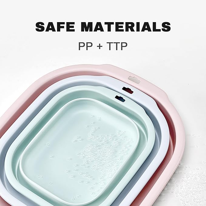 Collapsible Wash Basin Set of 3, Foldable Large Medium Small Wash Basins, Portable Plastic Basins for Laundry, Bottles, Travel, Camping (Green)