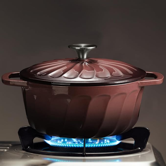 Enameled Cast Iron Dutch Oven with Lid, 3 QT Dutch Oven Pot for Bread Baking, Heavy Duty Cast Iron Pot for Braising, Cook, Bake, Oven Safe across All Cooktops (Brown,3 QT)