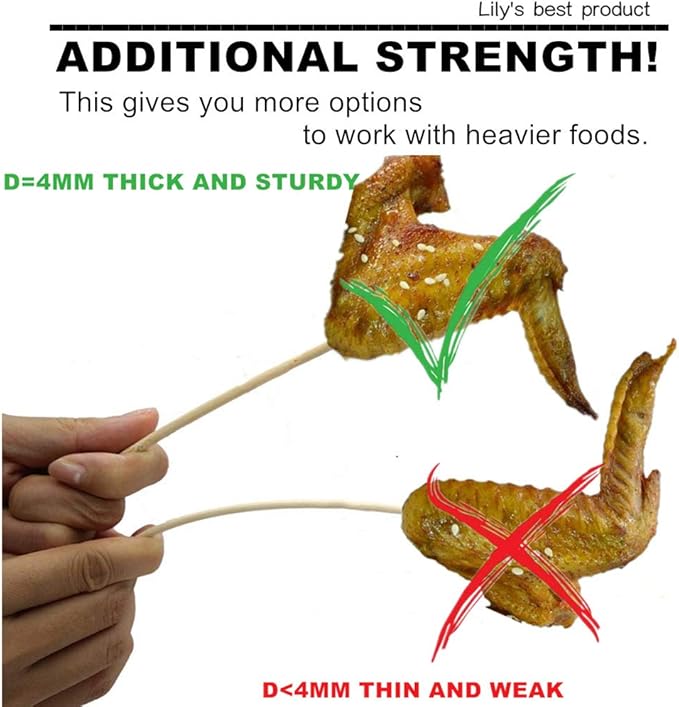 HOPELF 16" Natural Bamboo Skewers Sticks for BBQ，Kabob，Grilling，Barbecue，Kitchen，Roasting，Marshmallows，Plant Stakes，Crafting.Φ=4mm, More Size Choices 6"/8"/10"/12"/14"/30"(100 PCS)