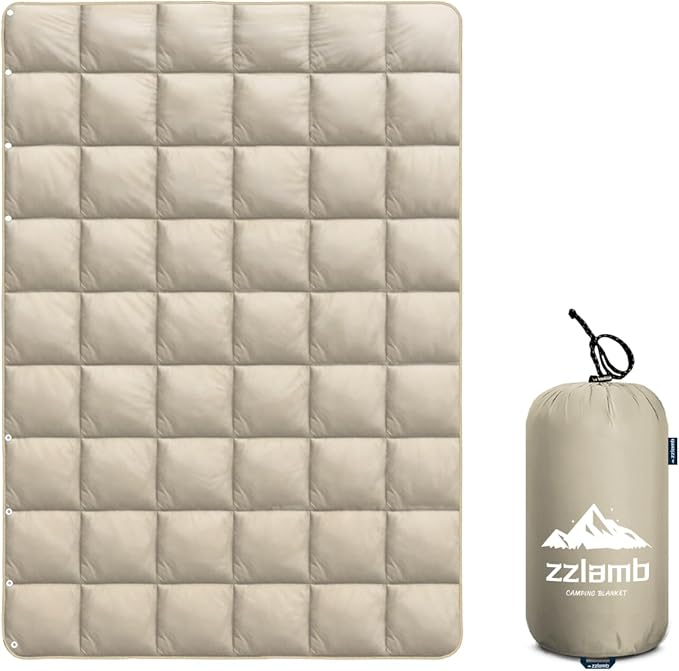 zzlamb Camping Blanket, Compact Lightweight Soft Puffy Blanket Water-Repellent, Packable Warm Quilt Down Alternative Picnic Hiking Backpacking Beach Travel RV Airplane Couch Car