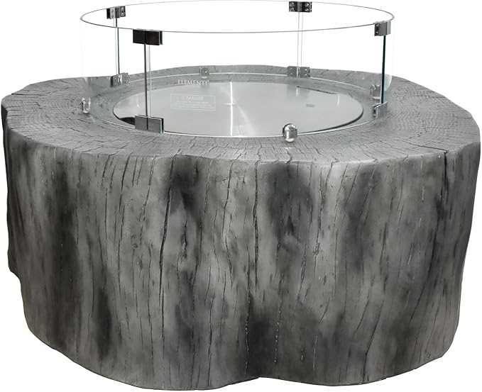 Elementi | Bundle Manchester Gas Fire Pit Cast Concrete Semi-Round Fire Table, Outdoor Fire Pit Electronic Ignition | Canvas Cover, Lava Rock Included | Classic Gray (Propane Gas)
