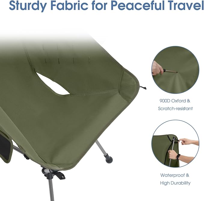 MOON LENCE Camping Chair Plus, Upgraded Comfort & Size, Still Compact and Lightweight, Folding Portable Chair for Backpacking & Hiking, 400Lbs Capacity, Gen 3 Plus (Green 2 Pack (Plus))