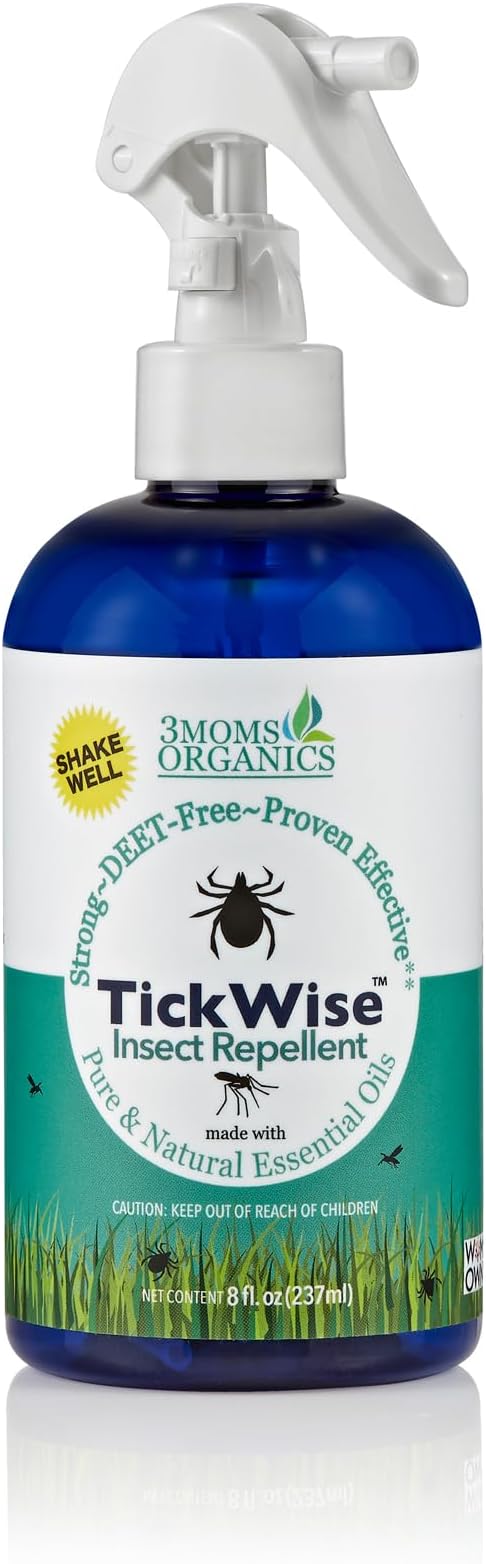 3 Moms Organics TickWise 8oz, Made with All Natural Essential Oils, DEET-Free, Tick and Insect Repellent, Plant Based Essential Oils, All Natural Ingredients Great for Adults, Kids, Dogs & Horses
