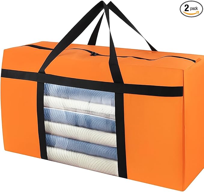 2 Pack Moving Bags Heavy Duty 50Lb Extra Large 90L, College Clear Packing Bags for Moving Clothes, Moving Supplies&Boxes with Zippers and Handles, Storage Bags Moving Totes Camping Essentials