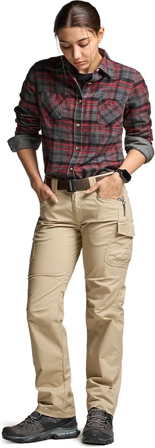 CQR Women's Flex Stretch Tactical Pants, Water Resistant Ripstop Cargo Work Pants with Pockets for Outdoor & Hiking