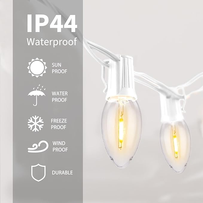 Vintage C9 LED Christmas Lights Outdoor, 25Ft C9 String Lights with 25 Shatterproof Colorful Bulbs, Waterproof Connectable Christmas Tree Lights for Roofline Holiday Garden Party Xmas Decorations