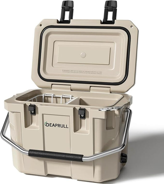 Hard Cooler, Insulated Ice Chest Box Holds Ice for More Days, Portable Cooler with Handle, Cup Holders, Double Latches for Camping Drink, Beach, Picnic, Fishing, Boat, Barbecue