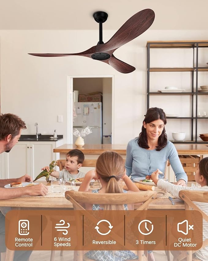 52 inch Outdoor Ceiling Fan with Remote Control - Modern Classic Design for Indoor & Outdoor Use: Ideal for Kitchen, Bedroom, Living Room, Farmhouse, Patio