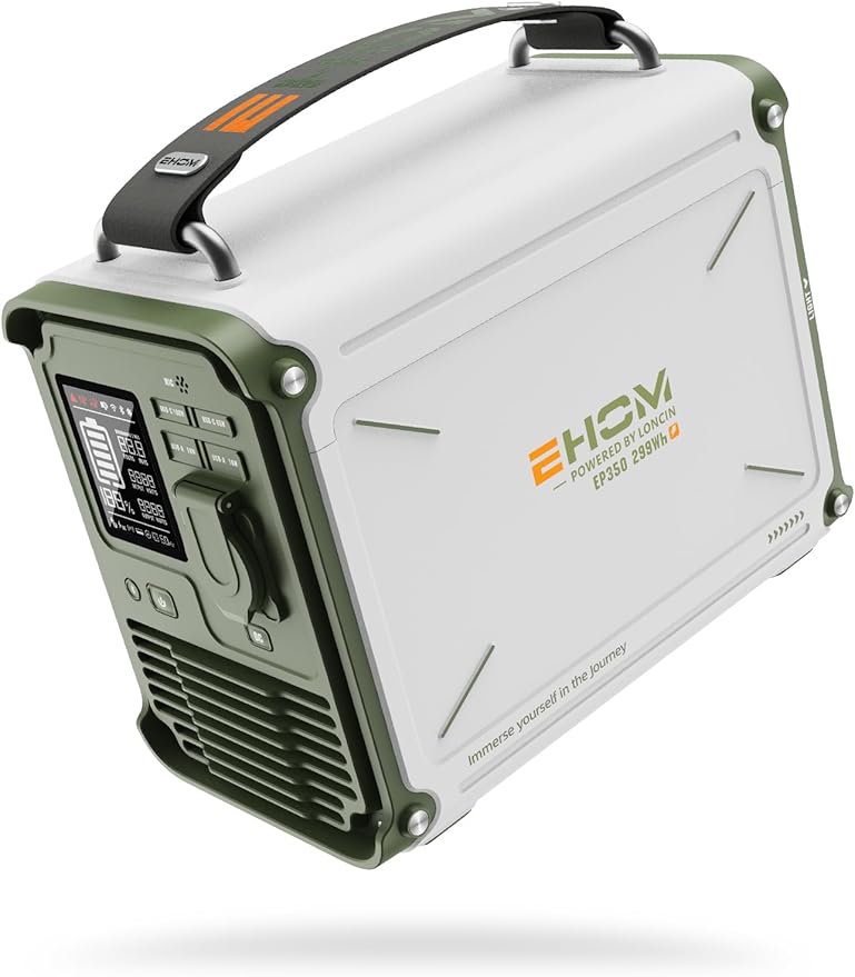 EHOM Portable Power Station 350W (Peak 700W), EP350 299Wh Solar Generator with 120V Pure Sine Wave AC/USB/Car Outlets, Backup Lithium Battery Generator for CPAP Outdoor RV Camping Emergency Blackout
