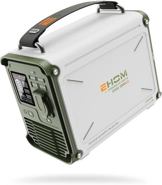 EHOM Portable Power Station 350W (Peak 700W), EP350 299Wh Solar Generator with 120V Pure Sine Wave AC/USB/Car Outlets, Backup Lithium Battery Generator for CPAP Outdoor RV Camping Emergency Blackout