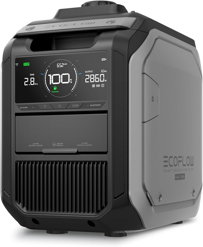 EF ECOFLOW Smart Generator 3000（Dual Fuel), LPG & Gas Powered, Smart Control, Portable Backup for Home Use, Emergency Power, Two AC Outputs, Compatible with DELTA 3 Plus & Other AC-Connected Devices