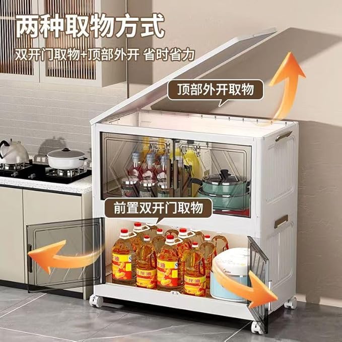 32 Gals Storage Bins with Lids - Folding Storage box with Doors and Wheels, Collapsible Plastic Storage Bins for Closets, Stackable Storage Organizer, (2 packs)