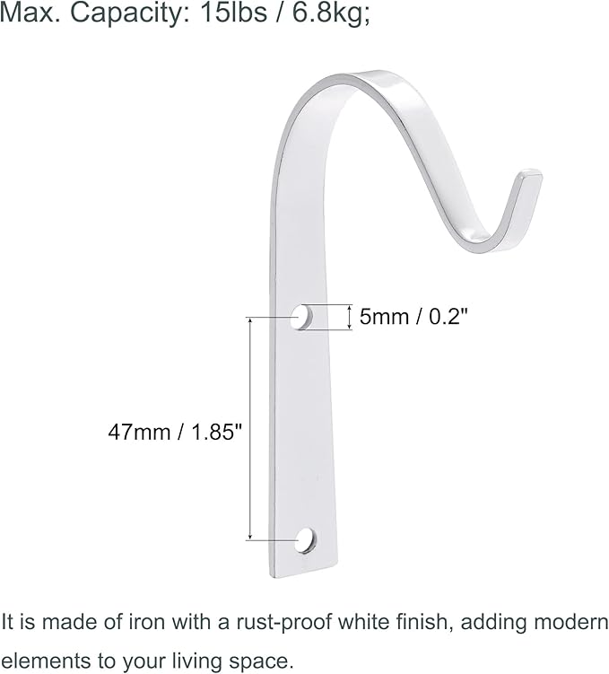 MECCANIXITY Iron Wall Hooks Hanging Bracket 4 Inch Indoor Outdoor for Hanging Lanterns Plants and Lights (White, Pack of 2)