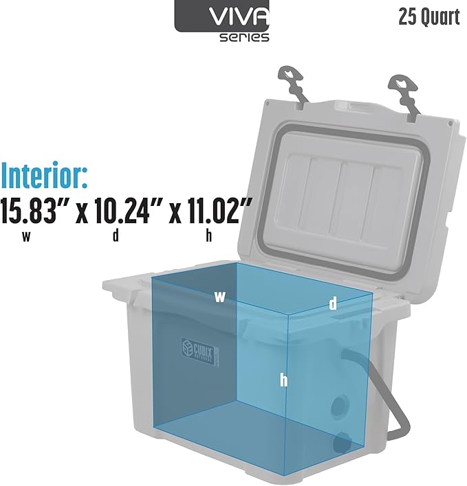Viva 25QT Portable Rotomolded Hard Cooler, 5-Day Ice Cold Retention, Travel, Beach, Camping, Fishing