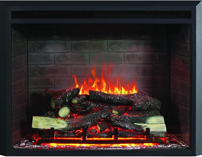 RICHFLAME Gavin 30 Inches Electric Fireplace Insert with Log Speaker, Designed for Stud, Wood Burning Opening, Cabinet & Wood Mantel, Remote Control, 750/1500W, Black