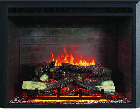 RICHFLAME Gavin 30 Inches Electric Fireplace Insert with Log Speaker, Designed for Stud, Wood Burning Opening, Cabinet & Wood Mantel, Remote Control, 750/1500W, Black