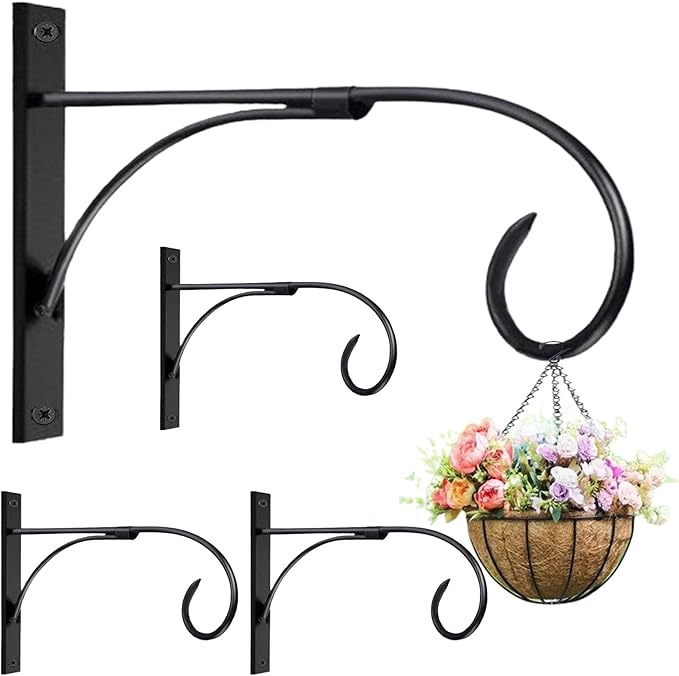 Outdoor Hanging Bracket, 10.5-inch Plant Hangers Outdoor Indoor Set of 4, Rust-Proof Metal Hanging Plant Bracket, Wall Mount Hanging Plant Hooks for Hanging Baskets Plant Lantern Bird Feeder