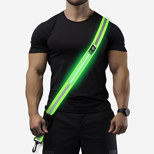 LED Running Gear High Visibility Reflective Belt Sash, Adjustable Night Walking Safety Gear, Rechargeable Light Up Running Reflective Belt for Runners Walkers Men Women