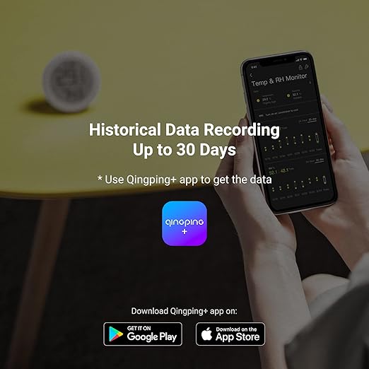 Qingping Digital Bluetooth Thermometer Hygrometer, Accurate Temperature Humidity Monitor, Indoor Smart Temperature Sensor and Humidity Gauge with E Ink Display, 30-Day Free Data Storage for Home