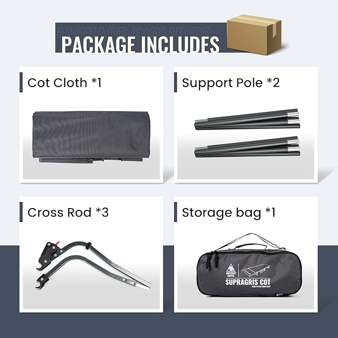 ONETIGRIS SUPRAGRIS Camping Cot, Support Up to 400lbs, Lightweight Comfortable Folding Bed for Camping, Hiking, Backpacking, Travel, Car Trips, Office Nap (Gray)