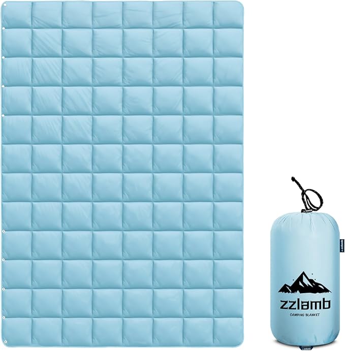 zzlamb Camping Blanket, Compact Lightweight Soft Puffy Blanket Water-Repellent, Packable Warm Quilt Down Alternative Picnic Hiking Backpacking Beach Travel RV Airplane Couch Car