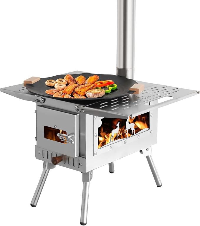 Outdoor Camping Tent Stove Portable Camping Stove Stainless Steel Stove With Chimney Pipe for Outdoor Cooking Camping BBQ Accessories