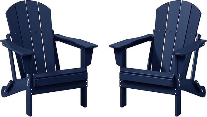 WestinTrends Malibu 2 Piece Set Outdoor Folding Poly Adirondack Chair, Navy Blue
