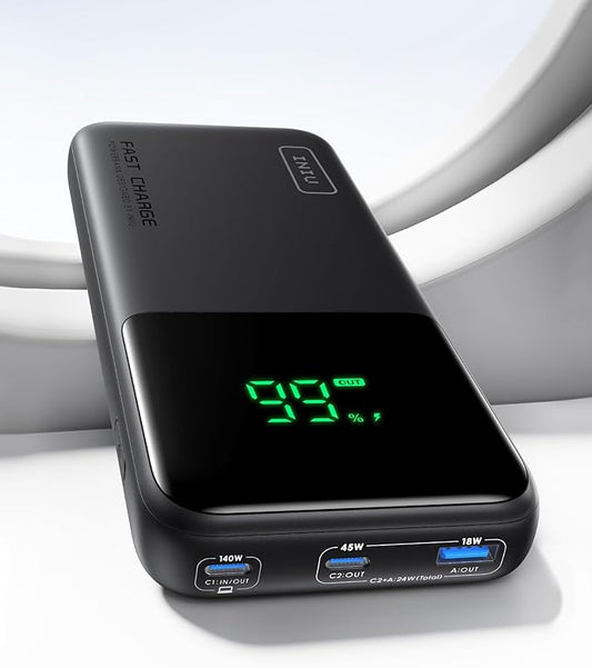 INIU 140W Power Bank, Compact 25000mAh High Capacity Laptop Portable Charger, USB C in&Out Tablet Powerbank, Smart Digital Display Phone Charger for iPhone 17 16, Samsung, iPad, MacBook, Laptop etc.