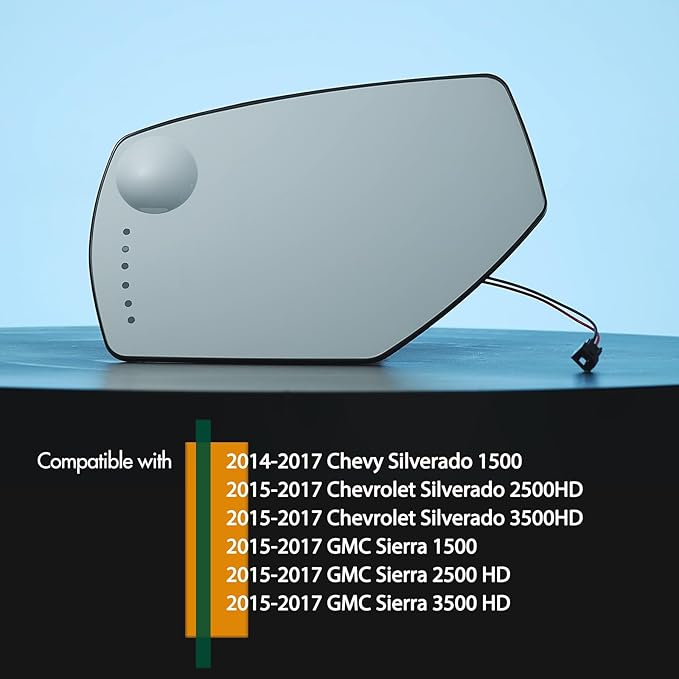 Driver Side Mirror Replacement for 2014-2017 Chevy Silverado 1500 2500HD 3500HD, 2015 2016 2017 GMC Sierra 1500 2500 HD 3500 HD - Mirror Glass with Turn Signal and Spotter Glass, GM1324146