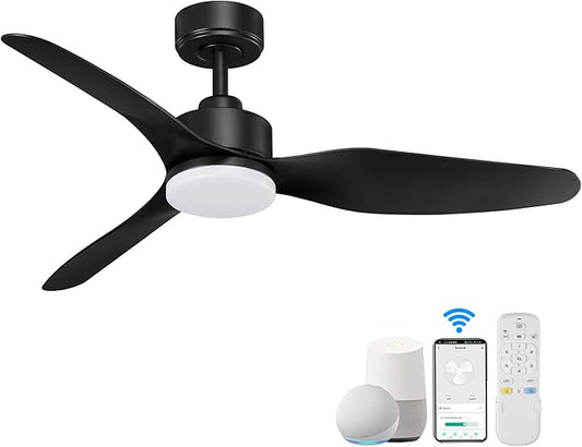 48” Smart Ceiling Fans with LED Lights Remote,Quiet DC Motor,Dimmable,Outdoor Indoor Modern Ceiling Fan Controlled by WIFI Alexa App,3 Black Blades for Bedroom Living Room Patio Porch