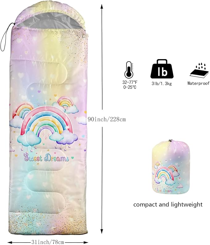 AILONEN Pink Lovely Rabbit Sleeping Bag for Girls Kids Adults,Warm and Cool Weather,Lightweight,Waterproof Backpacking,Cartoon Flowers Printed Bunny Sleeping Bag for Camping