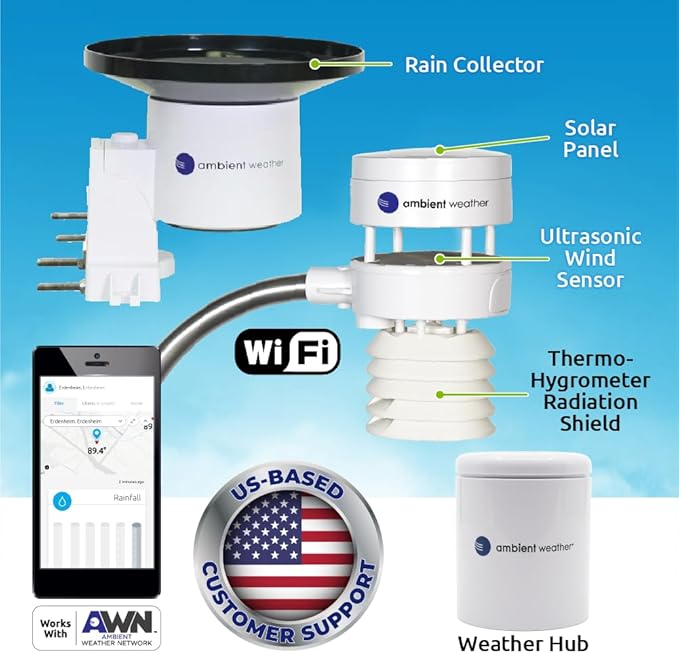 Ambient Weather WS-5000-IP3 Ultrasonic Professional Smart Weather Station with Remote Monitoring and Alerts